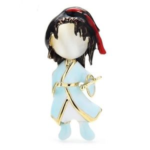 JADE GREEN ANIME SAMURAI BROOCH / PIN